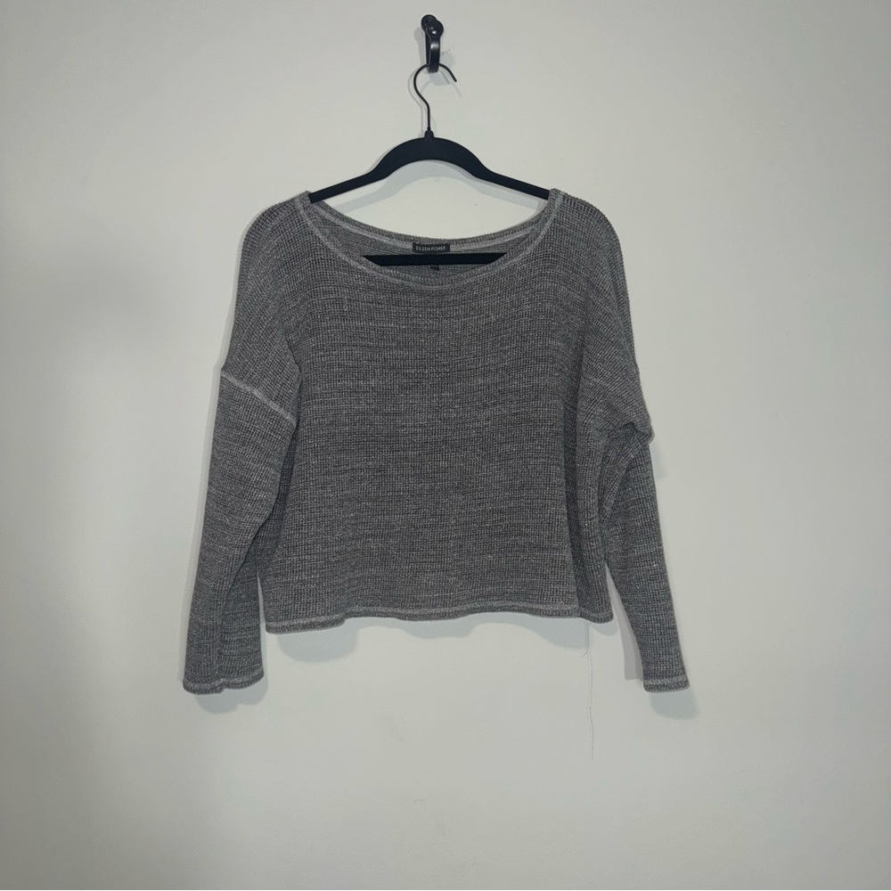 Eileen Fisher Grey Boxy Knit Sweater Boat Neck Dropped Shoulder XL Womens